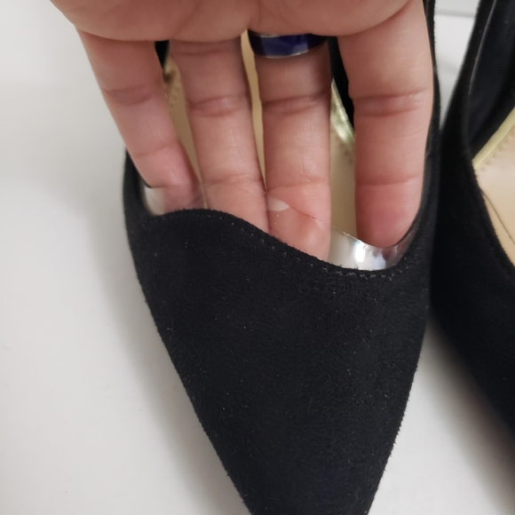 Size 8 Azalea Wang Black Point Toe Sling Back Pumps With Clear Trim Detail - Picture 4 of 9